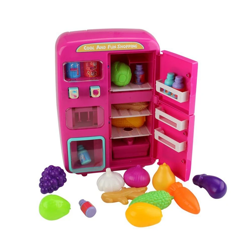 

Hot Simulation Refrigerator Set Children Pretend Play House Cooking Tools Tableware Set Fruit Toy Girl Doll House Play Toy