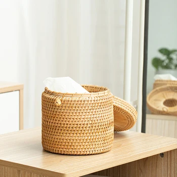 

DIY Handmade Rattan Tissue Box Drawer Case Living Room Bedroom Vine Roll Holder Bathroom Toilet Paper Cover Dispenser