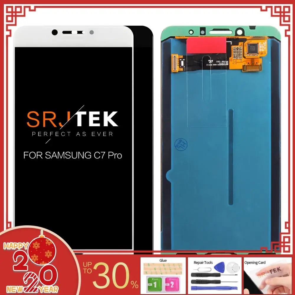 5," протестированный супер AMOLED для samsung Galaxy C7 Pro lcd кодирующий преобразователь сенсорного экрана в сборе C7010 Замена ЖК-дисплея