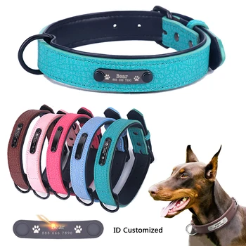 

Large Durable Personalized Dog Collar PU Leather Padded Pet ID Collars Customized for Small Medium Large Dogs Cat 5 Size