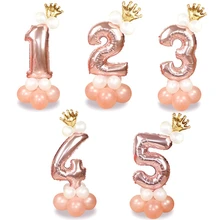 13 unids/set Rosa globos dorados de aluminio con forma de número globos de feliz cumpleaños fiesta de bienvenida para el futuro bebé niños decoraciones para fiesta de cumpleaños número globos