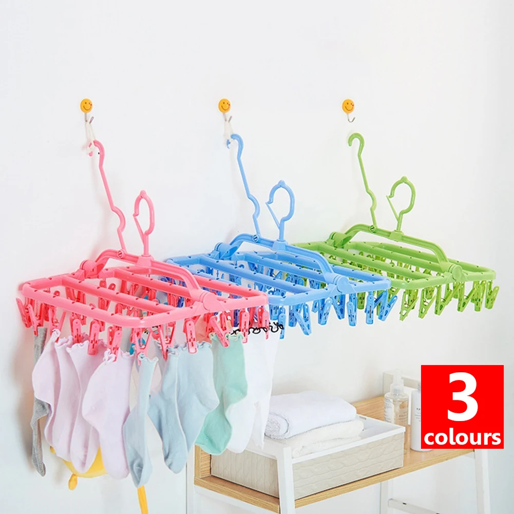 

32 Clips Portable Foldable Socks Cloth Hanger Racks Drying Rack Sock Holder Wardrobe Storage Hangers Cloth Storage Organizer