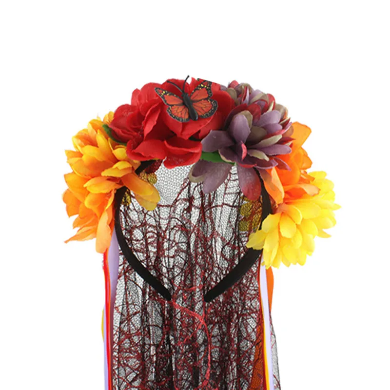 Необычная, роза, Цветок Кружева повязка на голову на Хэллоуин фестиваль сетчатая Кружевная повязка на голову, повязка на голову, повязка на голову с вуалью украшения для волос, свадебные украшения для волосы гирлянды