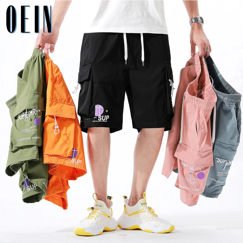 OEIN-pantalones cortos Cargo de marca de moda para hombre, novedad de verano, Harajuku, con estampado de letras, a la moda, informales, con múltiples bolsillos, 2021