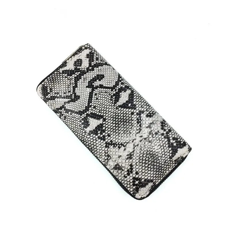 KANDRA Python Leather Long Wallet Women Snake Skin Print Ladies Wallets Zipper Phone Pouch Clutch Purse Card Holder Female Purse