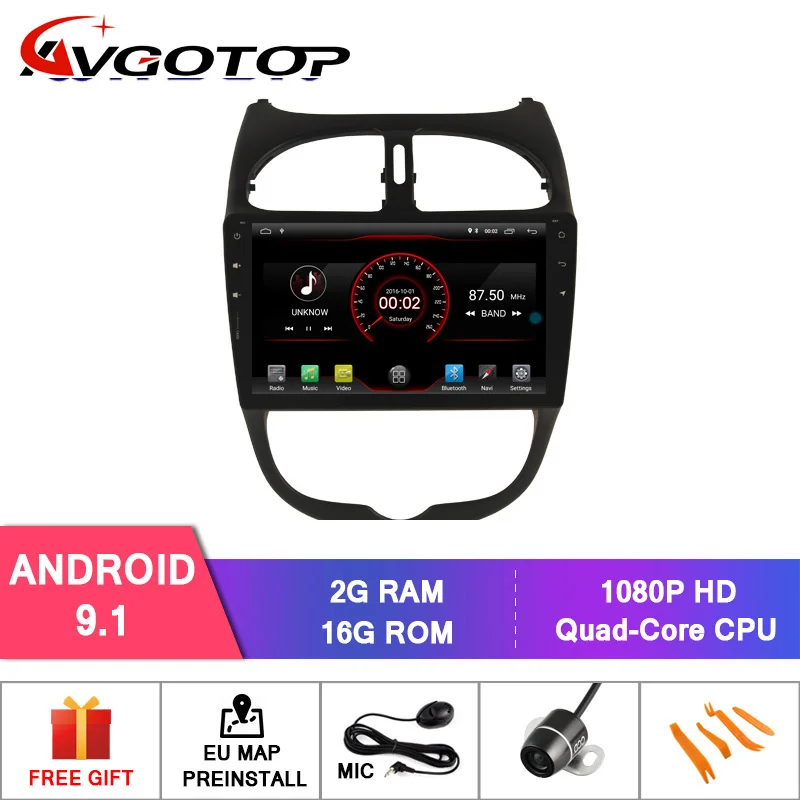 

AVGOTOP Android 9 Car Radio Navigation Player for PEUGEOT 206 Deckless MP3 MP4 Wifi Vehicle GPS Multimedia