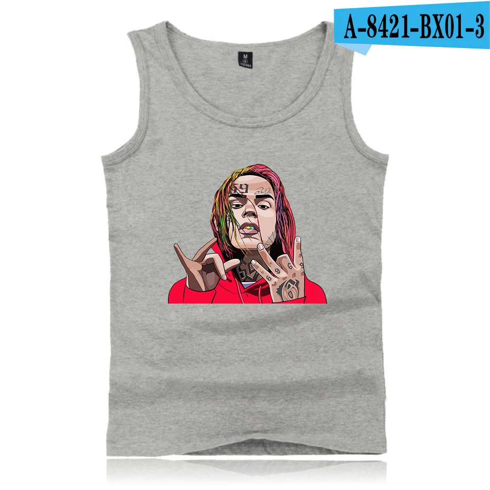 6ix9ine накипи банды печати мужские безрукавки Лето Весна Harajuku Повседневная мода спортивный жилет без рукавов Лидер продаж - Цвет: gray