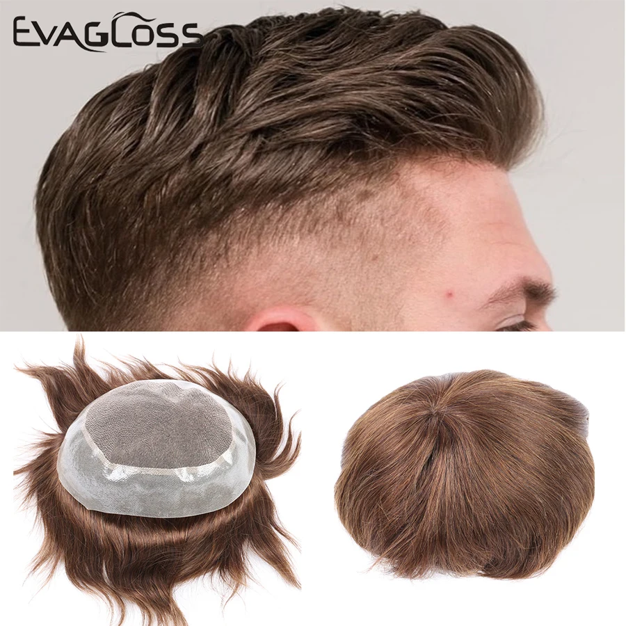 

High Quality Human Wigs Men Remy Hair Toupee Men Mono Lace& Pu Hairpiece 100%Natural Remy Hair Male Wig Replacements Hair System