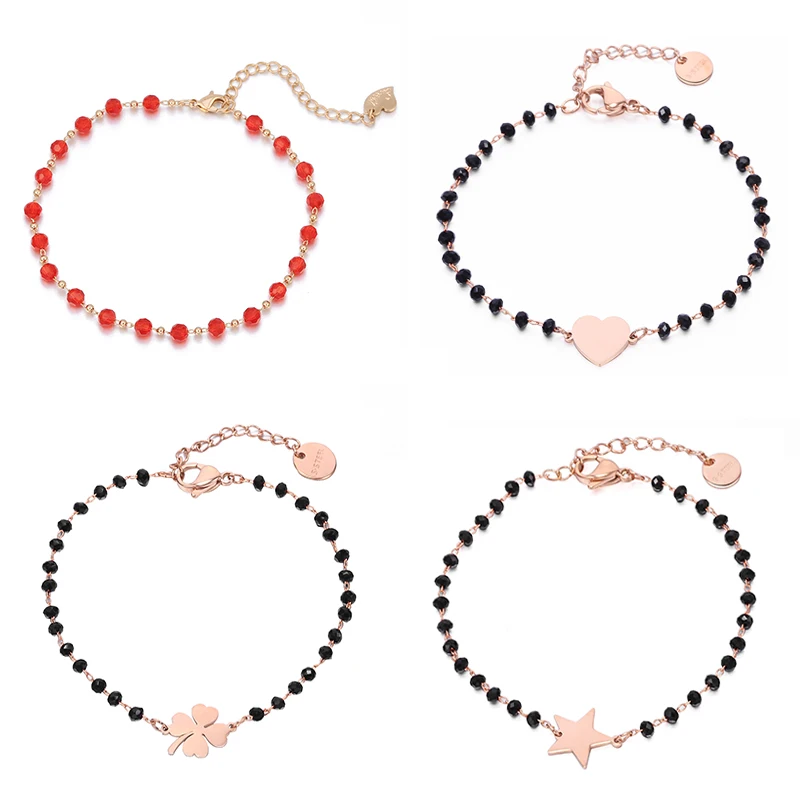 Торговля бусины со стразами браслеты для женщин нержавеющая сталь Розовое золото Сердце Клевер звезда очаровательный браслет модные ювелирные изделия подарок