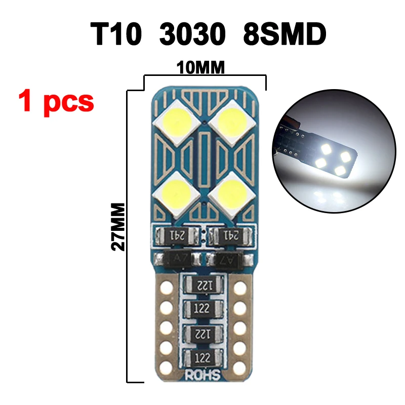 1x Автомобильный светодиодный лампы T10 W5W интерьер светодиодный светильник Canbus Нет Ошибка 12V 6500K белый 3030 SMD Авто дверные ручки, на танкетке, с боковой габаритный фонарь 194 5W5 - Испускаемый цвет: 1pices 8SMD