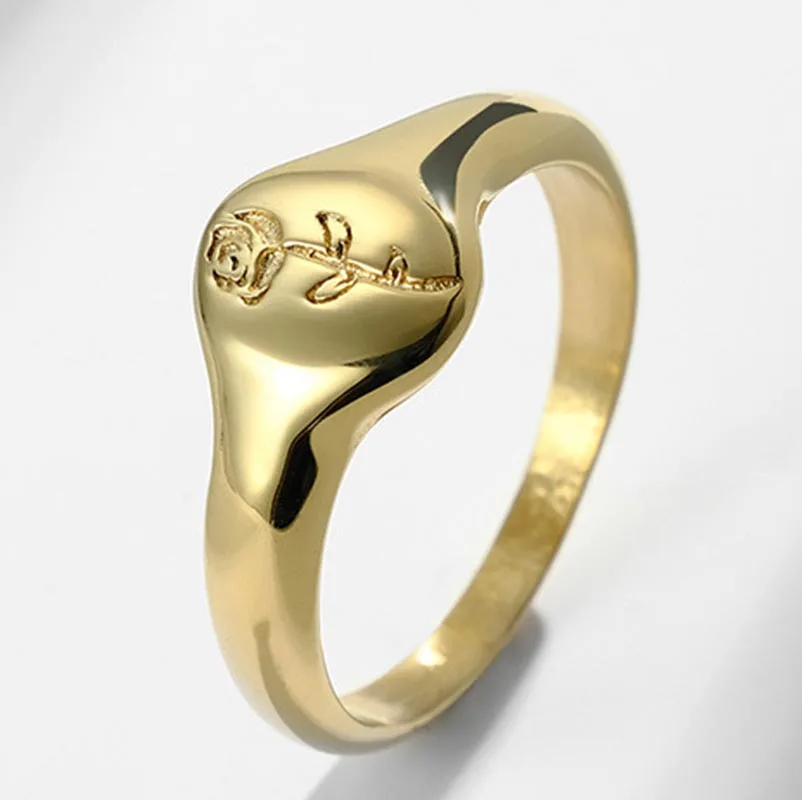 Romantic Wedding Jewelry for Women Stainless Steel Flower Rings PVD Gold Plated Rose Signet Waterproof