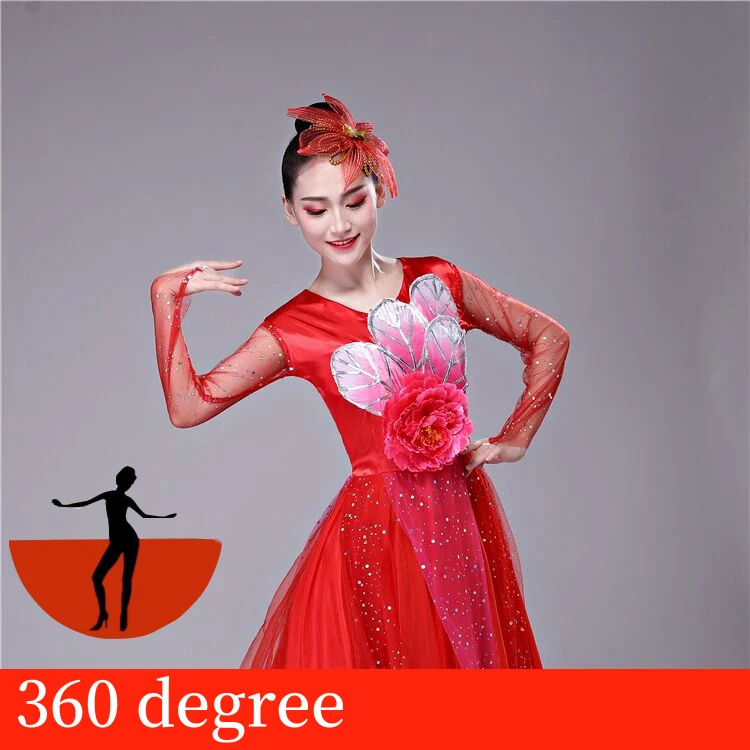 Женское испанское Фламенко юбка Фламенго испанское Платье женское цыганское атласное шелковое платье для выступлений танцевальная одежда плюс размер SL1455 - Цвет: red 360