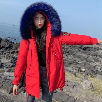 

Winter Women Parkas jacket 2019 styled thick warm winter big fur collar hooded mid-long winter parkas outwear jackets