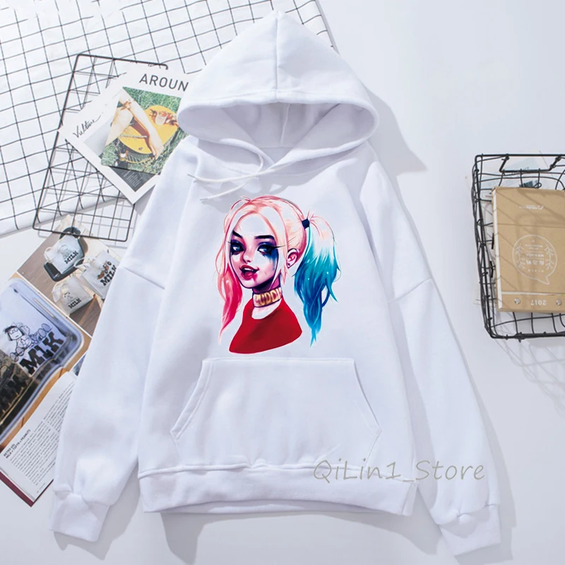 

Sexy harley quinn print hooded sweatshirt women Suicide Squad joker hoodie harajuku streetwear womens clothing winter hoody