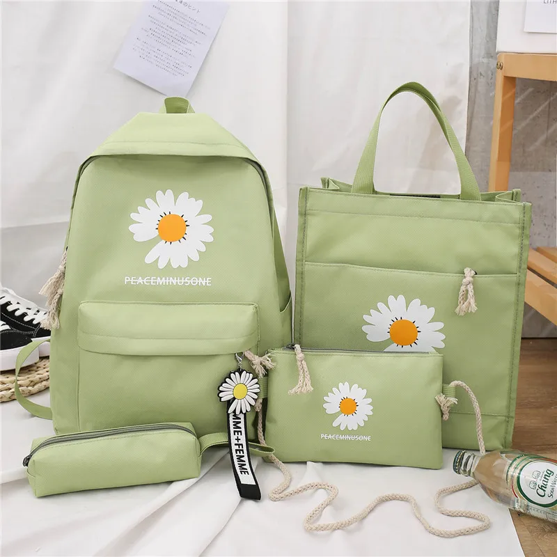 

2020 4Pcs/set Flower Print Canvas School Bag for Teenagers Girls Student Book Bags Women Travel School Backpacks Female Rucksack