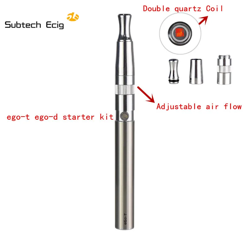 Newest ego-t ego-d starter kit dry herb vaporizer kit Adjustable air flow Double quartz Coil atomize fit 510 vape pen ego-d tank