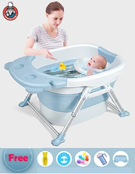 

Baby Bathtubs Collapsible Bathtubs with Stand Removable Bath Stool Infants Bathing Tub for Toddlers Newborns Shower Age 0-15+