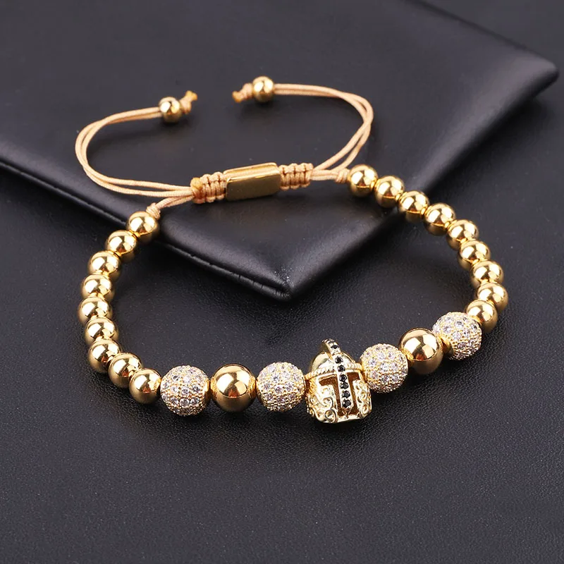 High Quality Luxury Men Jewelry Bracelet 8mm CZ Micro Pave Ball Helmet Charm Adjustable Beads Macrame Bracelet - Image 5