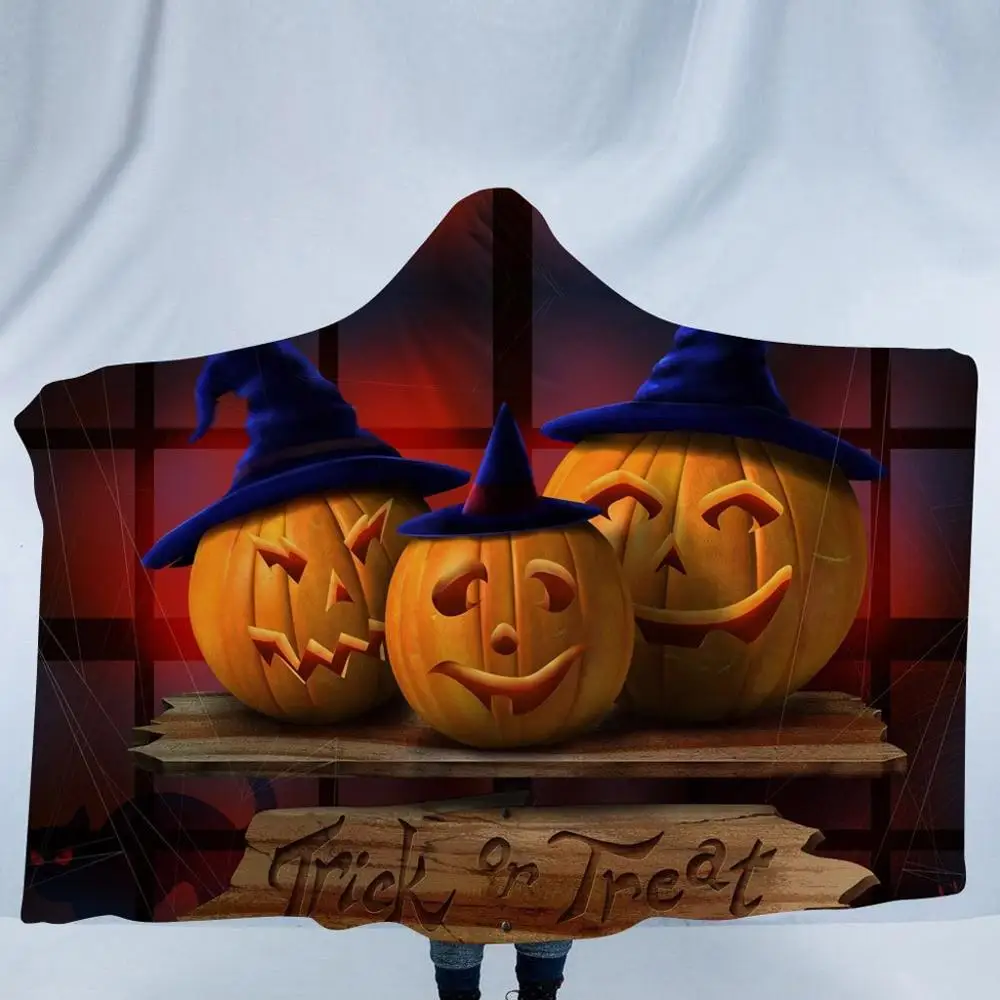 7 Halloween Pumpkin Pattern Wear Cap Home Blanket Children's Blanket Hooded Shawl - Цвет: 7