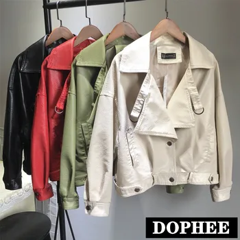 

Woman Large Lapel Loose PU Leather Jacket Female Spring and Autumn New Locomotive Leather Coats Short Pu Jackets Outwear