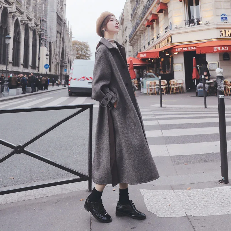 

Woolen Jacket Women's Mid-length Korean-style 2020 Winter New Style Popular Students Loose-Fit over-the-Knee Woolen Overcoat Bri