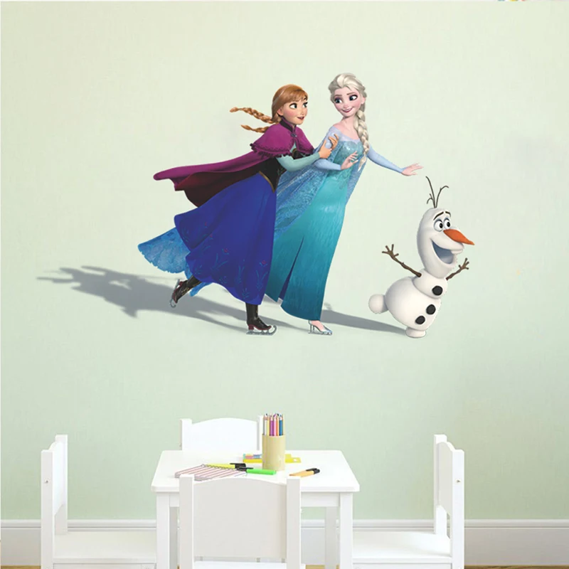 Disney Frozen 2 Elsa Anna Princess Olaf Skating Wall Stickers For Home Decor Kids Rooms Wall Art Funny Cartoon Movie PVC Decals Disney Frozen 2 Elsa Anna Princess Olaf Skating Wall Stickers For Home Decor Kids Rooms Wall Art Funny Cartoon Movie PVC Decals