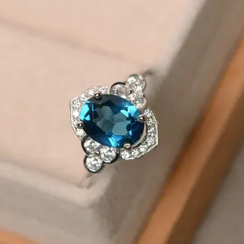 

S925 Sterling Silver Zircon Sapphire Platinum Plated Sapphire Ring Unique Retro Design Ladies Classic Exquisite Ring