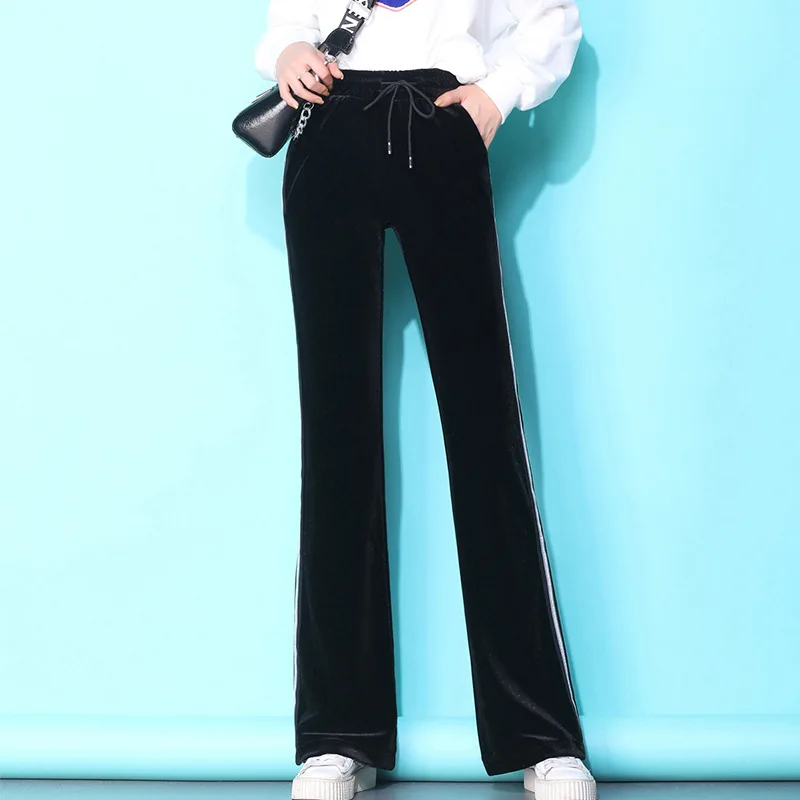 

Женские широкие брюки Gold Velvet, с высокой талией, для мытья полов, свободные, прямые, повседневные, черные, Осенние, зимние, новые, W882