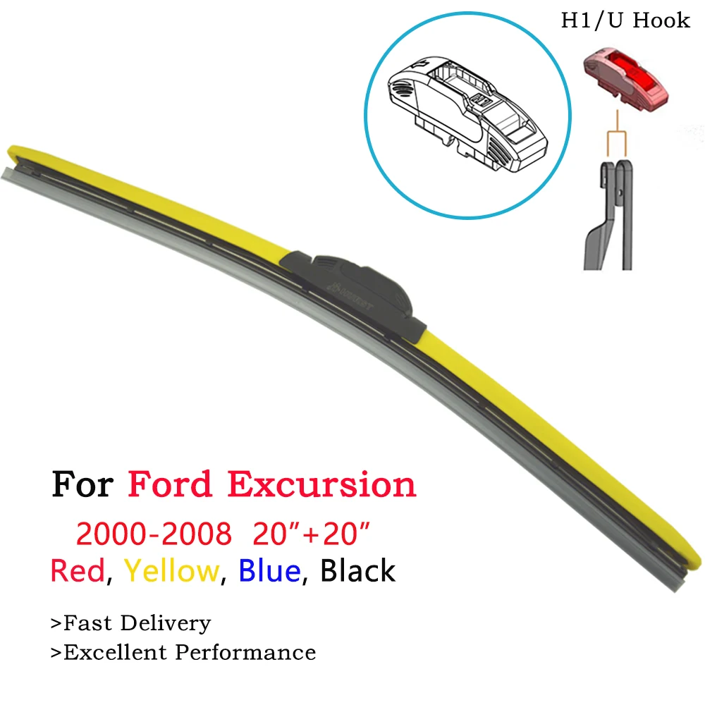 

2Pcs Colorful Frameless Hybrid Wiper Blades For Ford Excursion 2000-2008 Auto Car Boneless Windscreen Wipers 20" Red Yellow Blue
