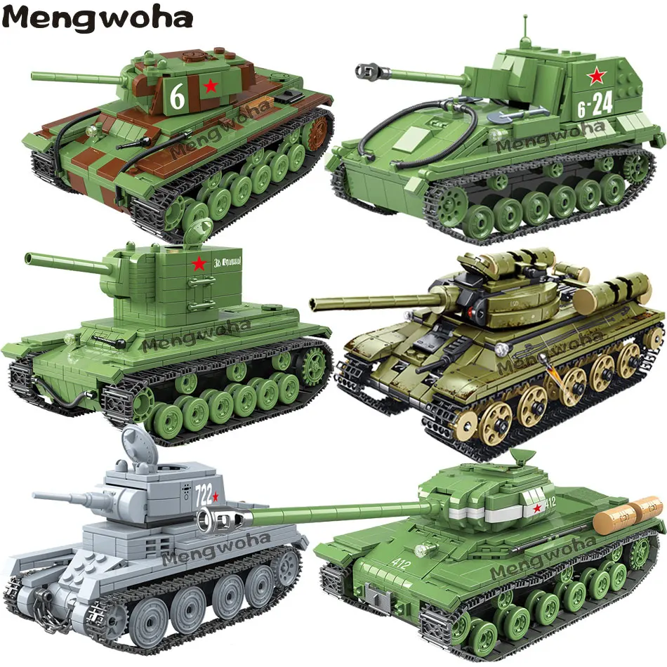 

6Styles Soviet Army Tank Building Blocks WW2 Russia Military With soldier figure Weapon kit Brick For Chidren Boy Gift