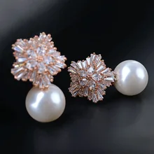 Высококачественные позолоченные женские жемчужные серьги-гвоздики с кубическим цирконием класса ААА, серьги в виде цветка из стерлингового серебра S925 пробы