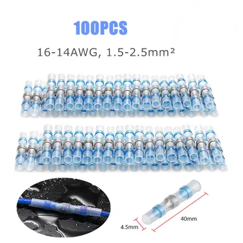 

100PCS AWG14-12 Waterproof Solder Seal Sleeve Splice Terminals Insulated Heat Shrink Electrical Wire Butt Connectors Kit