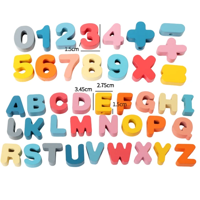 Kids Montessori Wooden Lacing Toy DIY Wooden Beads For Children Cartoon Animals Fruit Letter Digital Beads Threading Toys Gifts 3