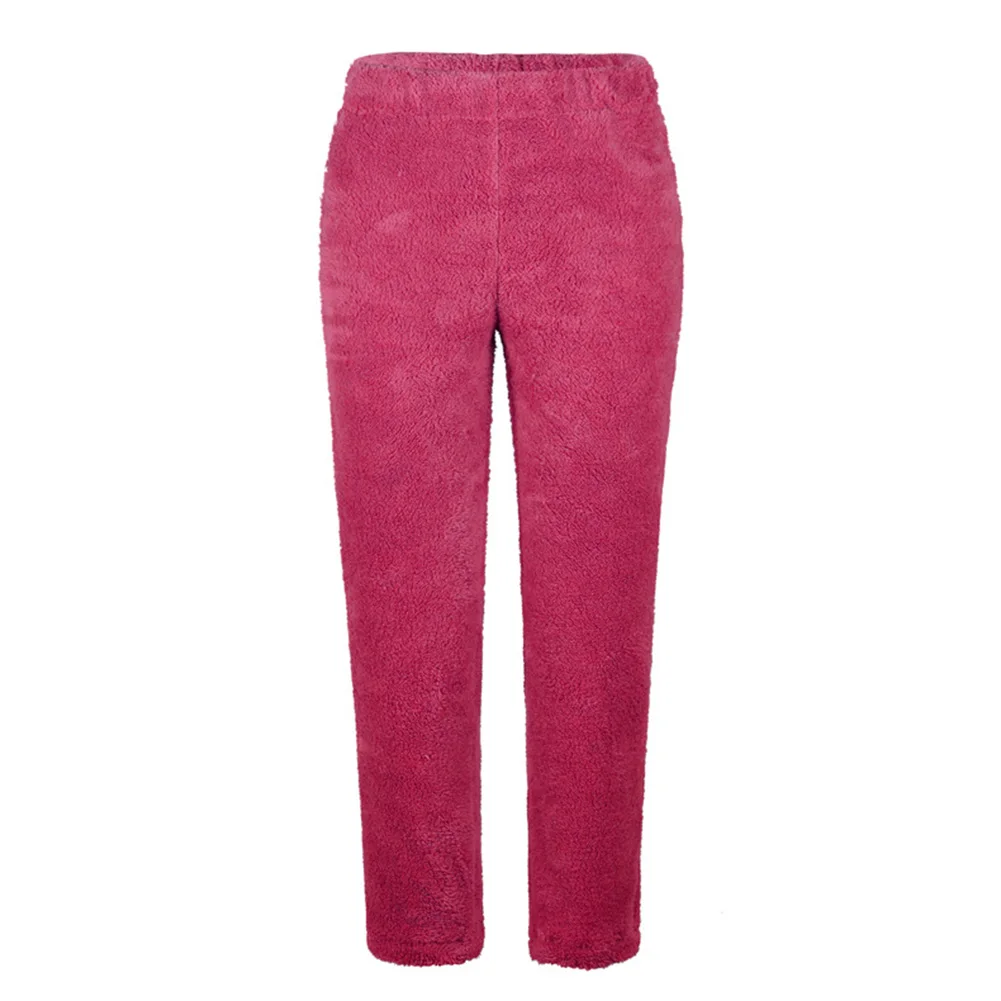 Зимняя женская мягкая плюшевая Фланелевая Пижама для сна, одноцветная Ночная одежда, свободные длинные штаны, плотные брюки, одежда для сна из плюша - Цвет: Красный