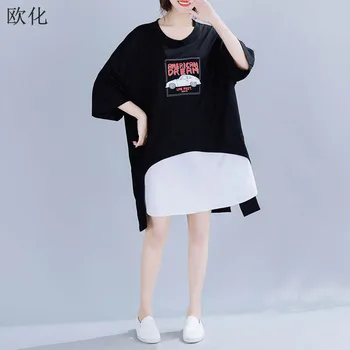 

Oversize Women T Shirt 2020 Summer Batwing Sleeve Splice Cotton Tee Shirts Female Korean Cartoon Print Cute Harajuku Tshirts 5XL