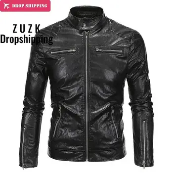 

DropshippingDrop Shipping Slim Leather Jacket Men Stand Collar Jacket PUNK Design England Style Male Leather Jacket