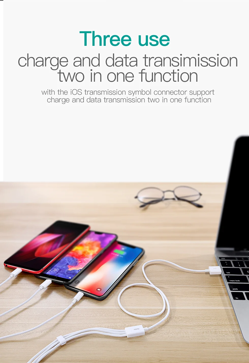 TOTU, 3 в 1, USB кабель для iPhone, зарядный кабель для передачи данных, кабель usb type-C, кабель Micro USB для samsung, Xiaomi