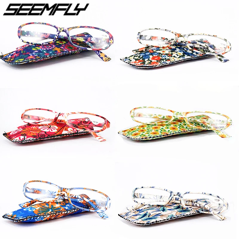 

Seemfly Printed Reading Glasses Spring Hinge Rectangular Presbyopic Readerg Eyeglasses Matching Pouch +1.0 1.5 1.75 2.25 To 3.5