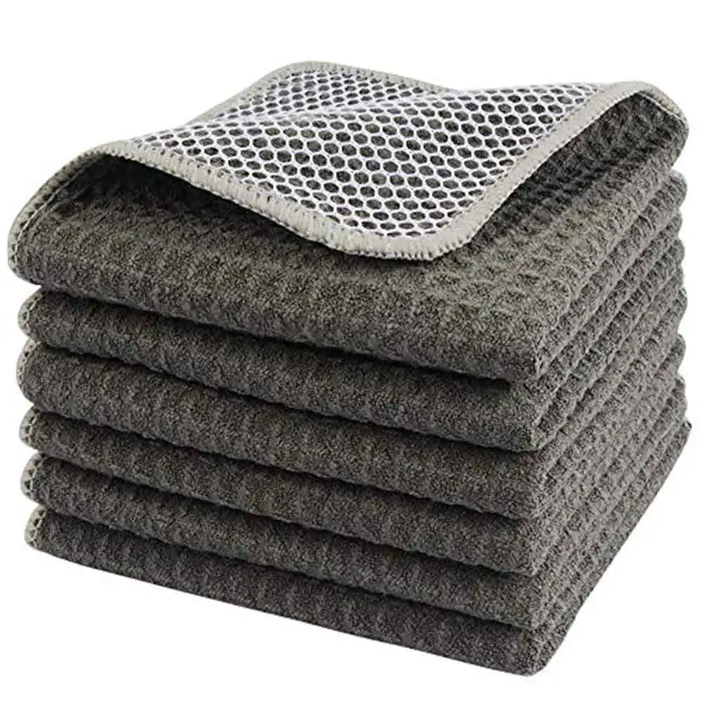 

SINLAND Home Microfiber Dish Cloths High Absorbent Dish Rags Cleaning Cloths With Poly Scour Side Quick Drying 12Inx12In 3 Packs