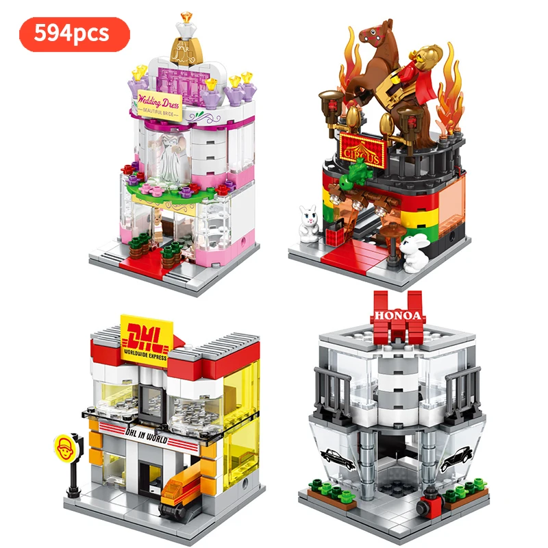 

4set/lot city street led light Circus,Bridal shop,DHL-Logistics,4S shop street building block toys for children gift