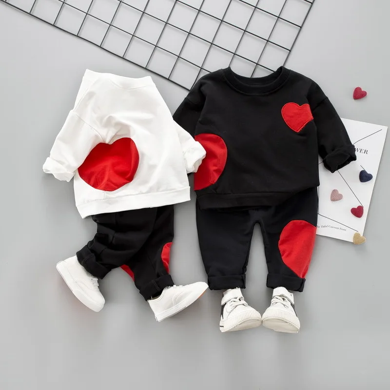 

Spring Fall Kids Clothes Heart Sweatshirt Pants Children Clothing Set 2019 New Cotton Casual Boys Suits Toddler Girls Costume