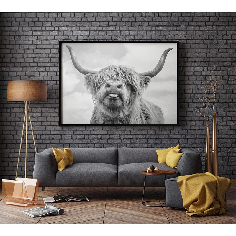 

New Simplicity Animal Cattle Black White Canvas Poster Nordic Style Sea Forest Landscape Wall Art Print Picture for Living Room