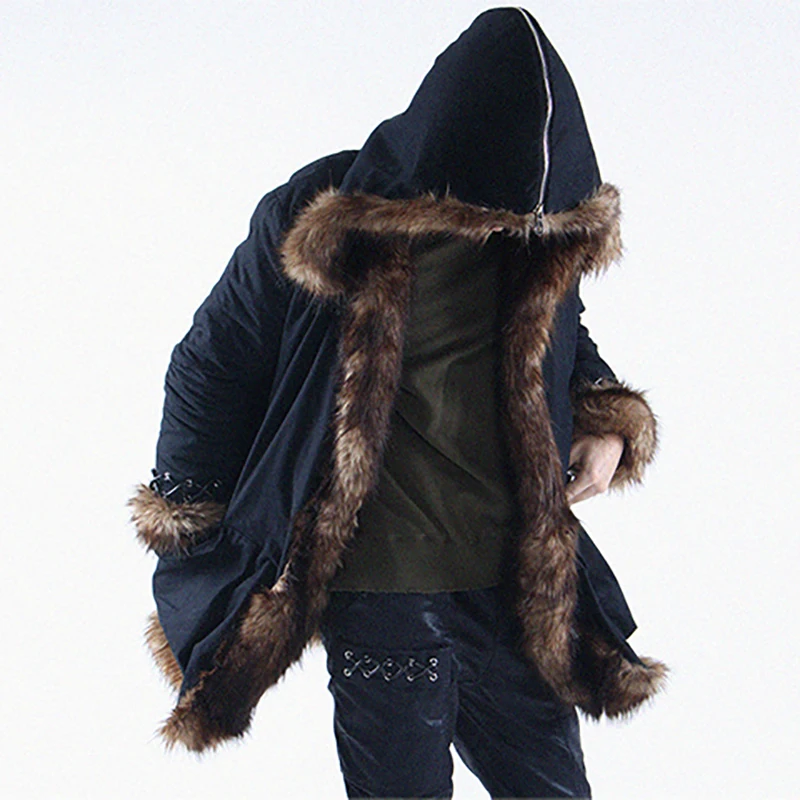 Xiu Luo Мужская Шуба зимняя верхняя одежда из искусственного меха пальто с капюшоном Мужская парка в стиле панк Куртки длинные кожаные флисовые пальто из натурального меха