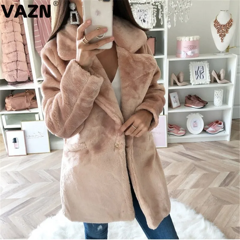 VAZN, шикарный дизайн, зима, сексуальные, женские, 4 цвета, одноцветные, плотные пальто, полный рукав, v-образный вырез, открытая строчка, шерстяные пальто, женское, теплое, новое пальто