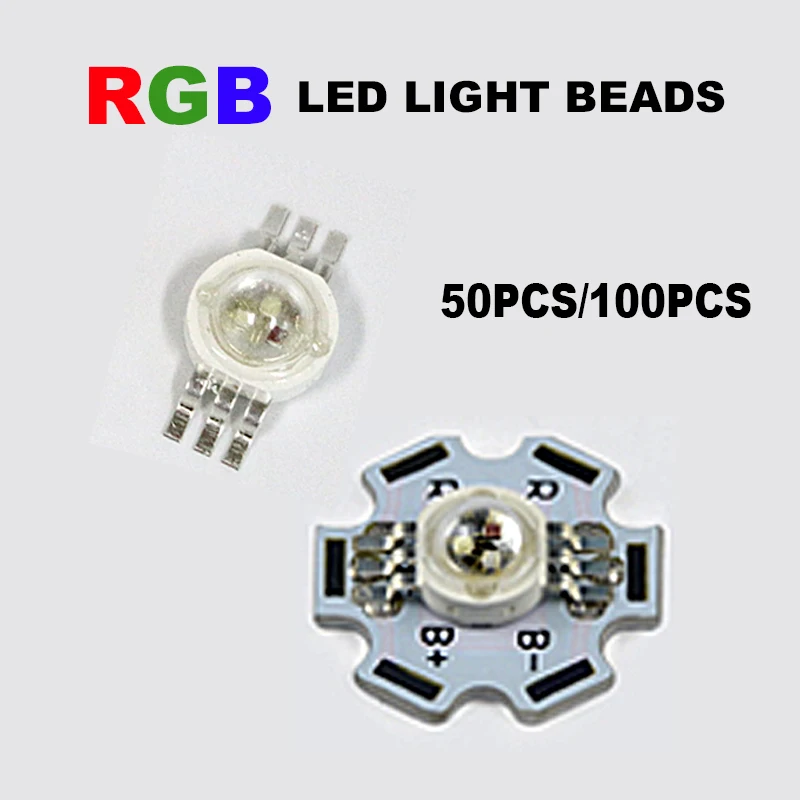 

50/100pcs Round RGB LED COB Chip Light Beads Red Green Blue 3W High Power LED Bulb Diodes Lamp DIY watts SMD With Star PCB