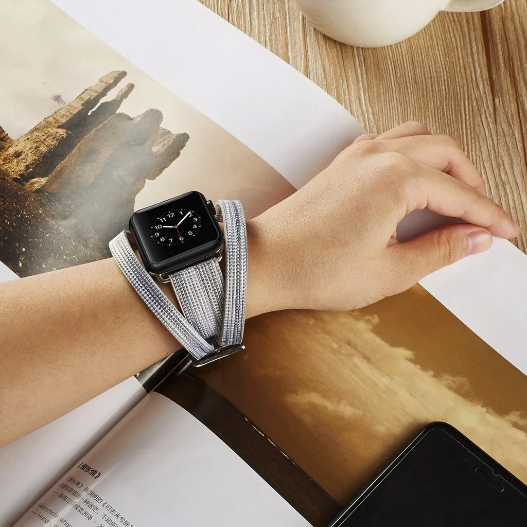 Падение для наручных часов Apple Watch серии 1/2/3/4/38 40 мм роскошный кожаный флэш браслет часы Straphigh качество