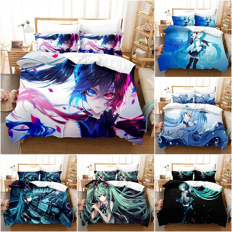

Duvet Cover with Pillow Cover Bedding Set Hatsune Miku Pattern Single Double Twin Full Queen King Size for Bedroom Decor