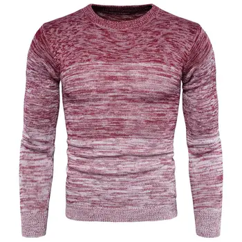 

2019 New Casual Sweater Men Autumn Winter Gradient Color Print O Neck Knitted Pullover Warm Sweater