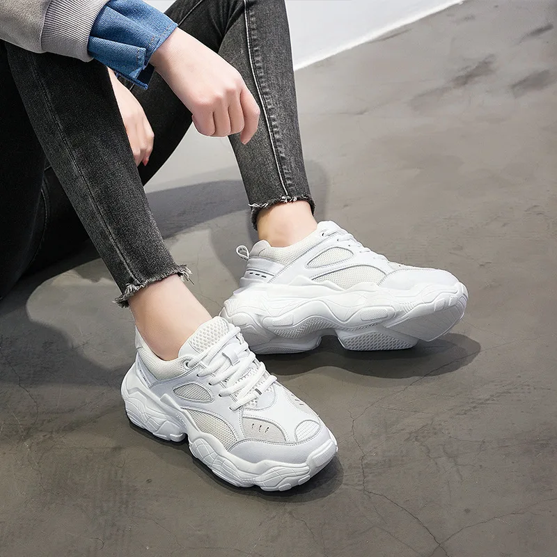 

Season Split Joint Dad Shoe Woman Motion Wind Single Shoe Run Women's Shoes Joker Genuine Leather Increase Small White Shoes