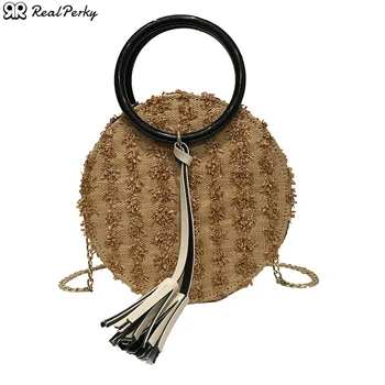 

Women Round Tassel Shoulder Messenger Bags Female Handmade Woven Circle Straw Bags Ladies Summer New Rattan Beach Bags Handbags